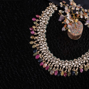 Victorian Navaratan Moissanite Polki Necklace