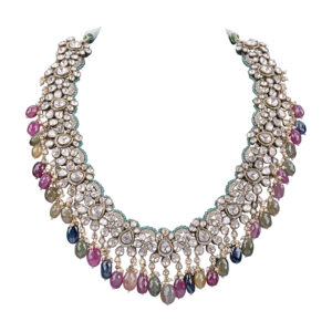 Victorian Navaratan Moissanite Polki Necklace - Image 3